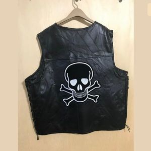 Diamond Plate Buffalo Leather Black Vest 3XL Skull